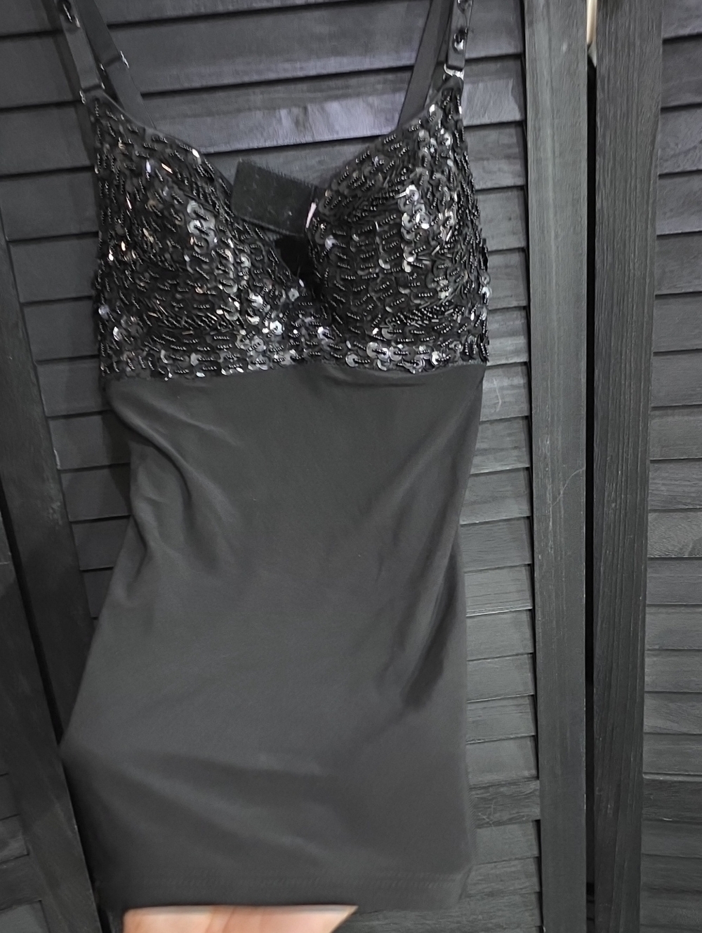 Sequin Bust Black Tank Top with Adjustable Straps 34 B